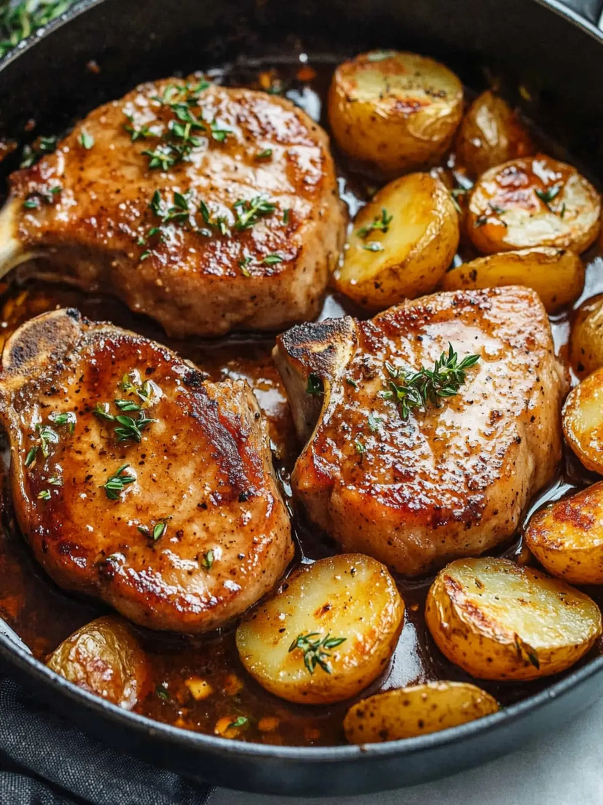 Honey Mustard Pork Chops and Potato Skillet