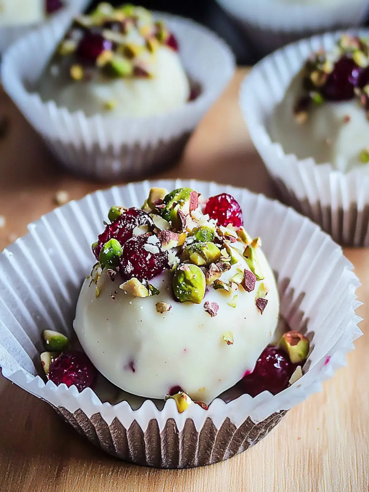 Cranberry Pistachio White Chocolate Truffles