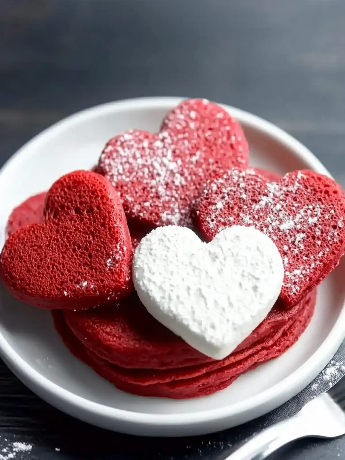 Heart Shaped Red Velvet Pancakes