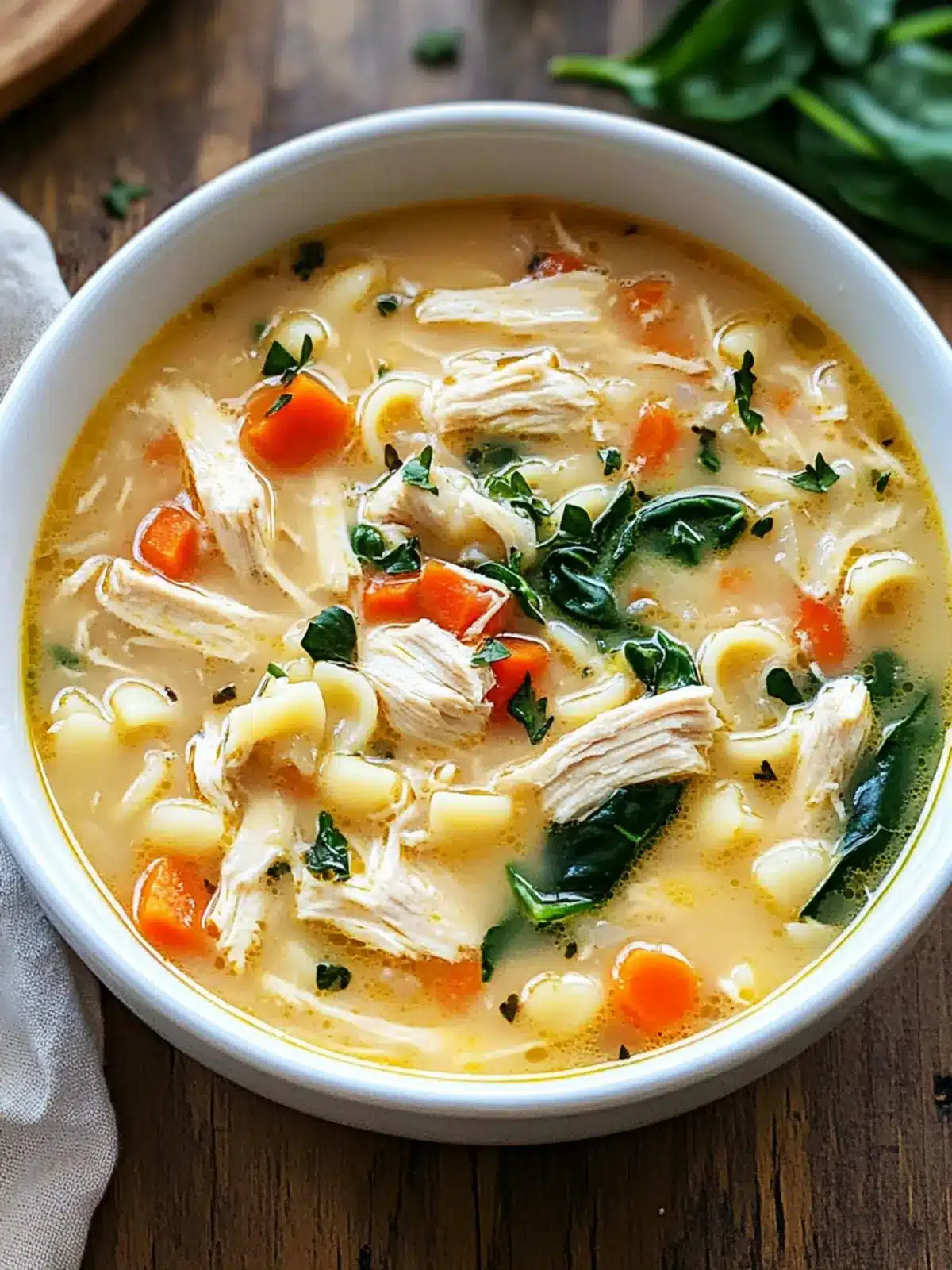 Creamy Chicken Soup with Pasta and Spinach in 30 Minutes 2 Chicken Soup with Pasta and Spinach