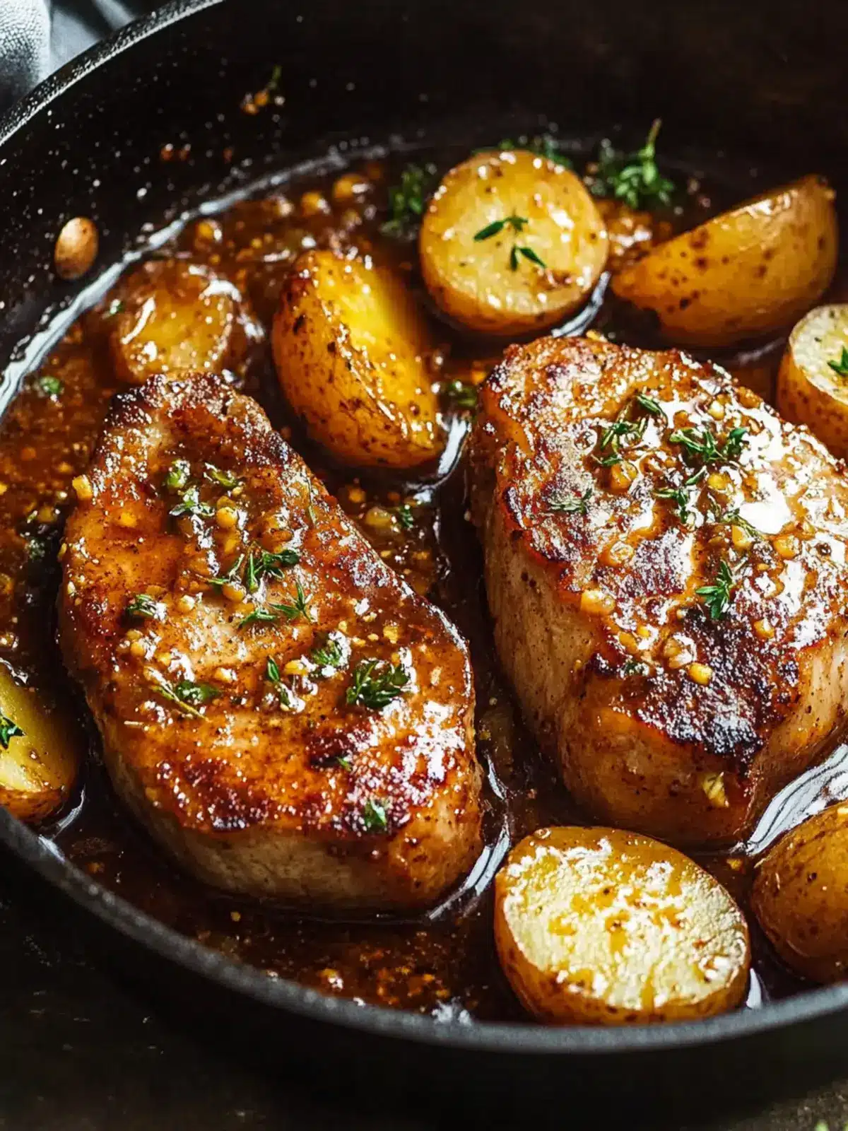 Honey Mustard Pork Chops and Potato Skillet