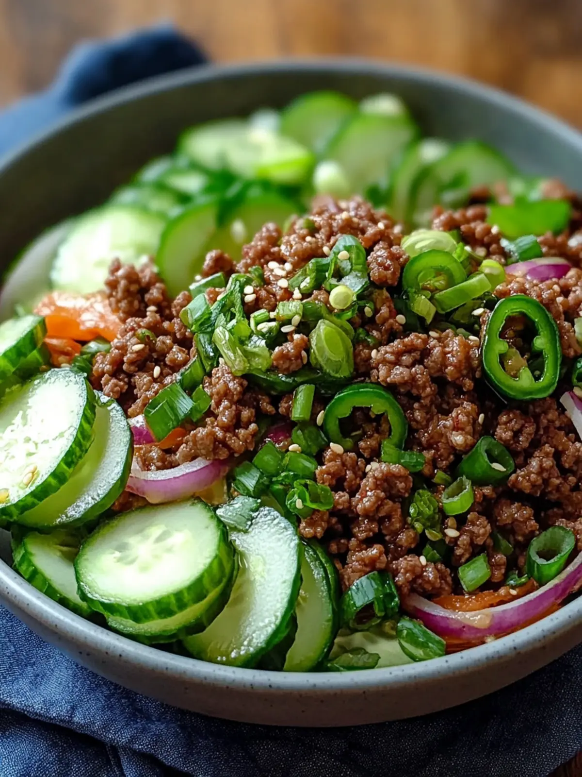 Spicy Korean Ground Beef with Crisp Cucumber Salad Delight 4 Korean Ground Beef with Cucumber Salad