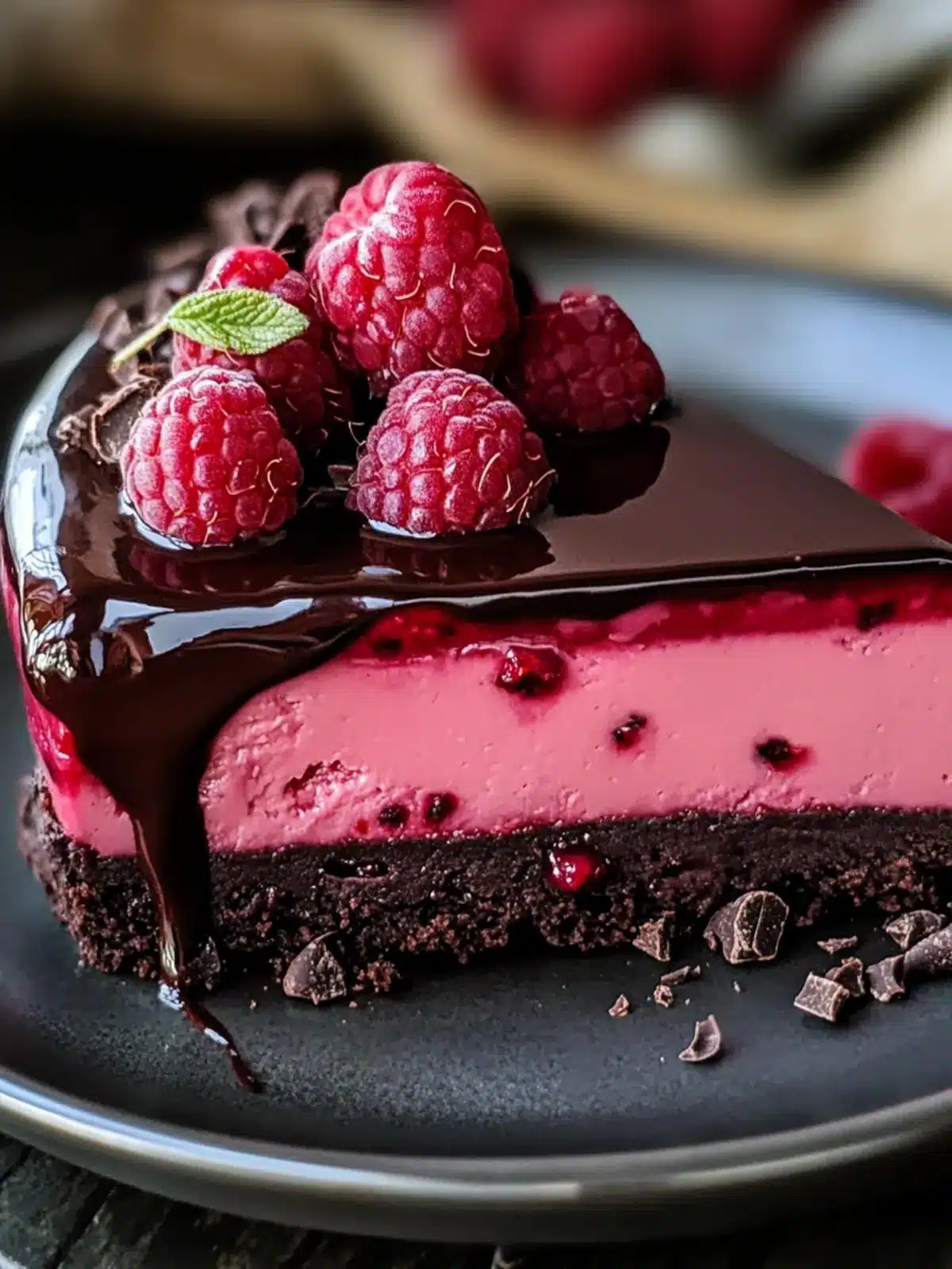 Dark Chocolate Raspberry Cheesecake