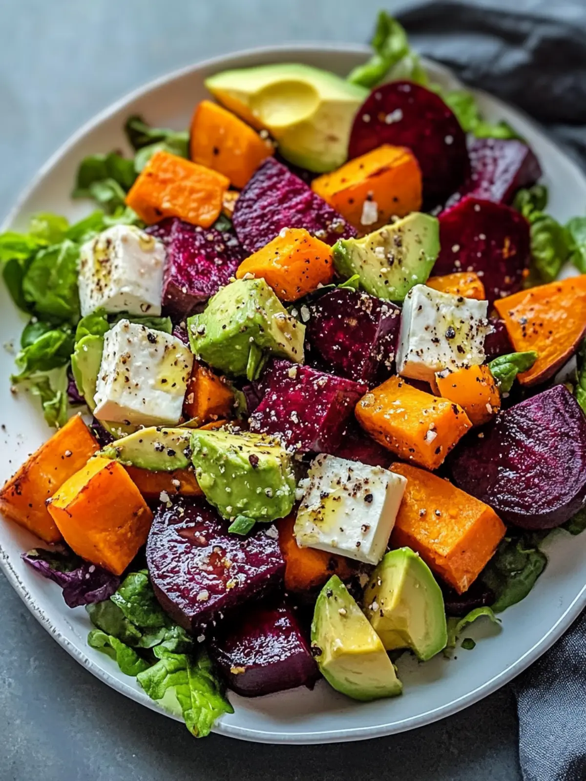 Roasted Beet, Sweet Potato & Avocado Salad with Whipped Ricotta 4 Roasted Beet, Sweet Potato & Avocado Salad
