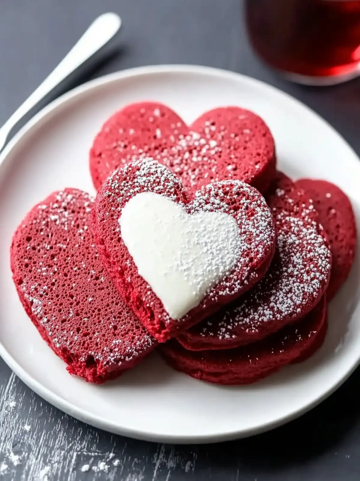 Heart Shaped Red Velvet Pancakes