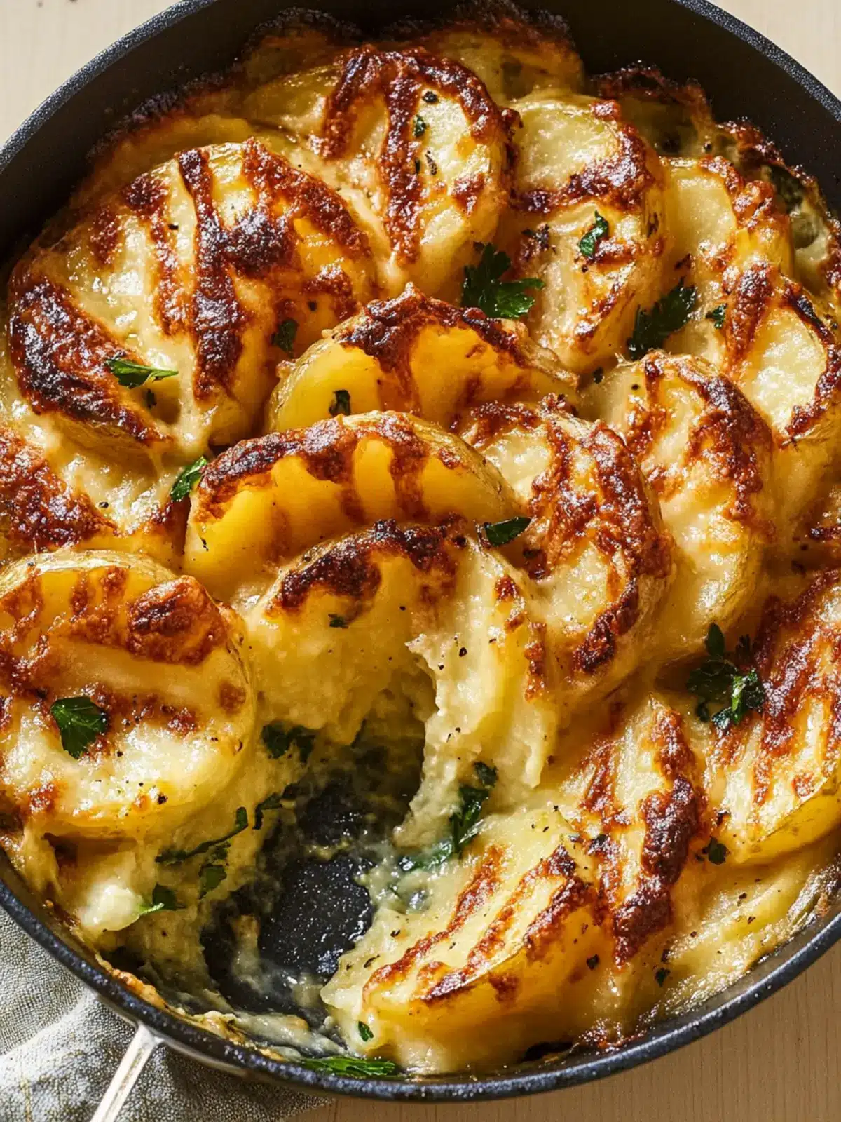 Cheesy Skillet Domino Potatoes