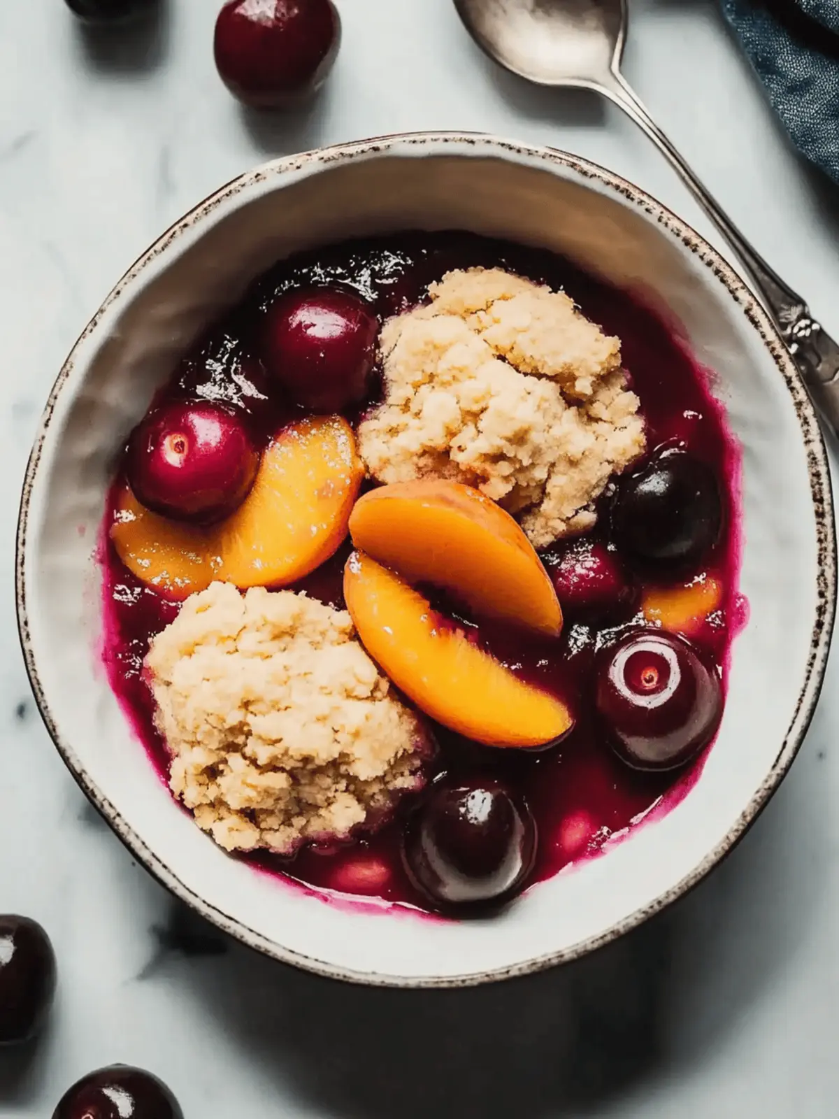 Cherry and Peach Cornmeal Cobbler