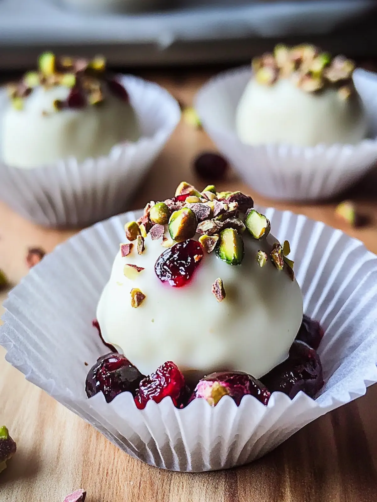 Cranberry Pistachio White Chocolate Truffles