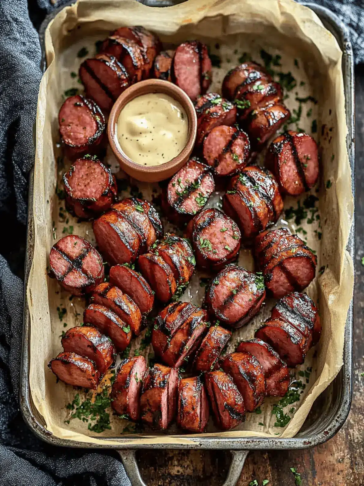 Mustard Hasselback Kielbasa Bites