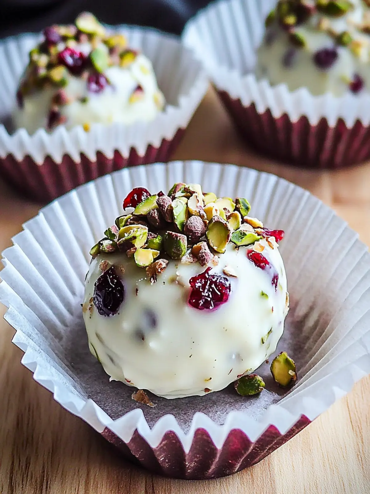 Cranberry Pistachio White Chocolate Truffles