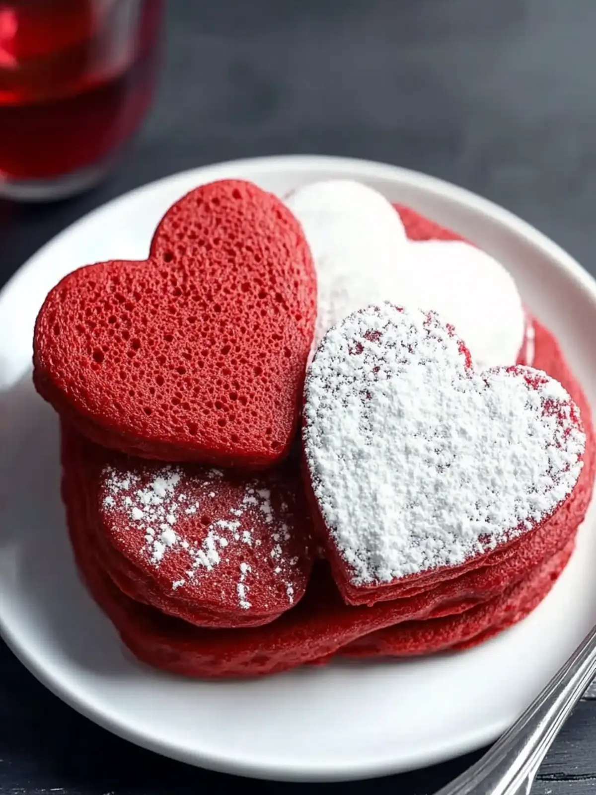 Heart Shaped Red Velvet Pancakes