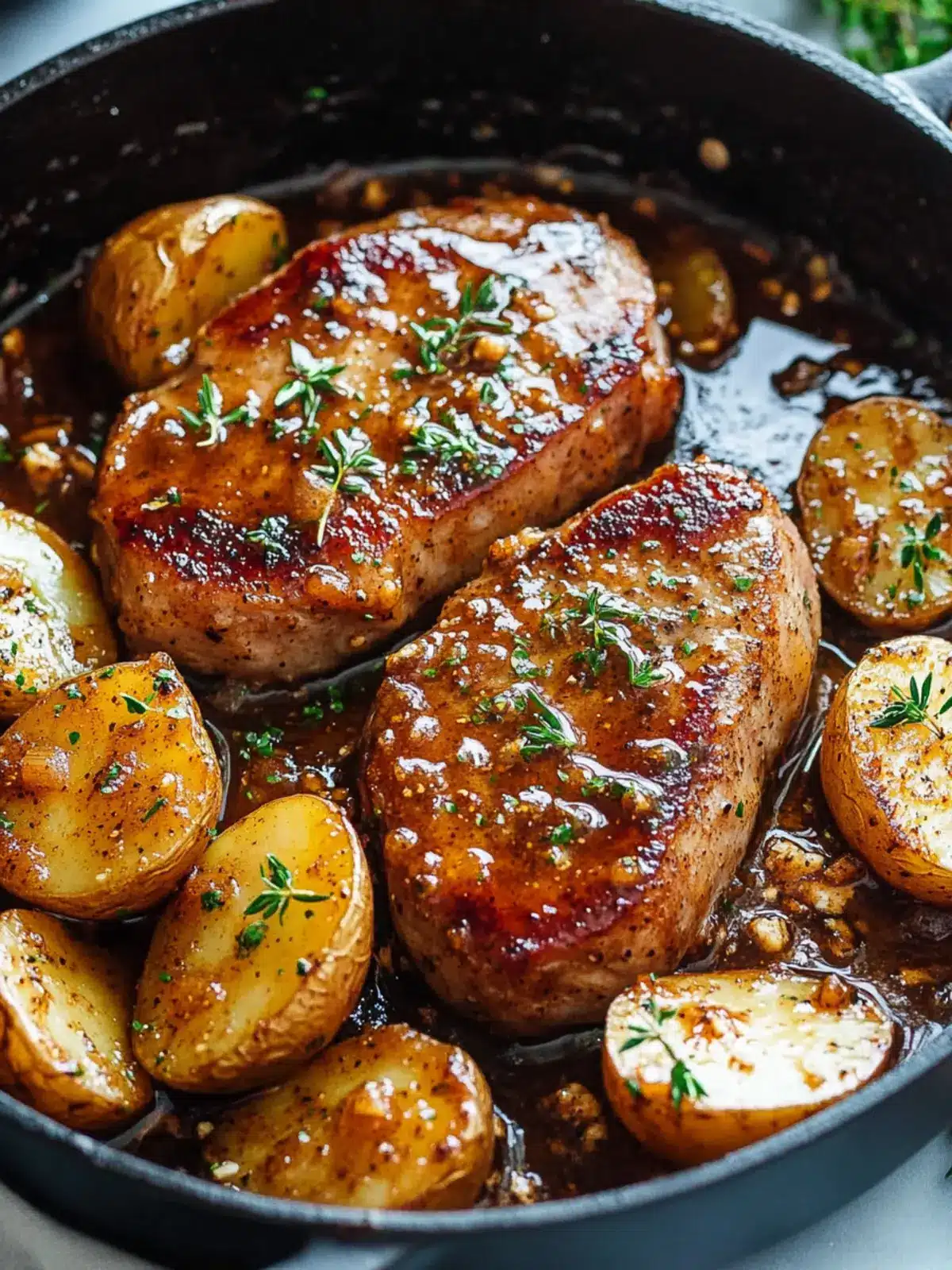 Honey Mustard Pork Chops and Potato Skillet